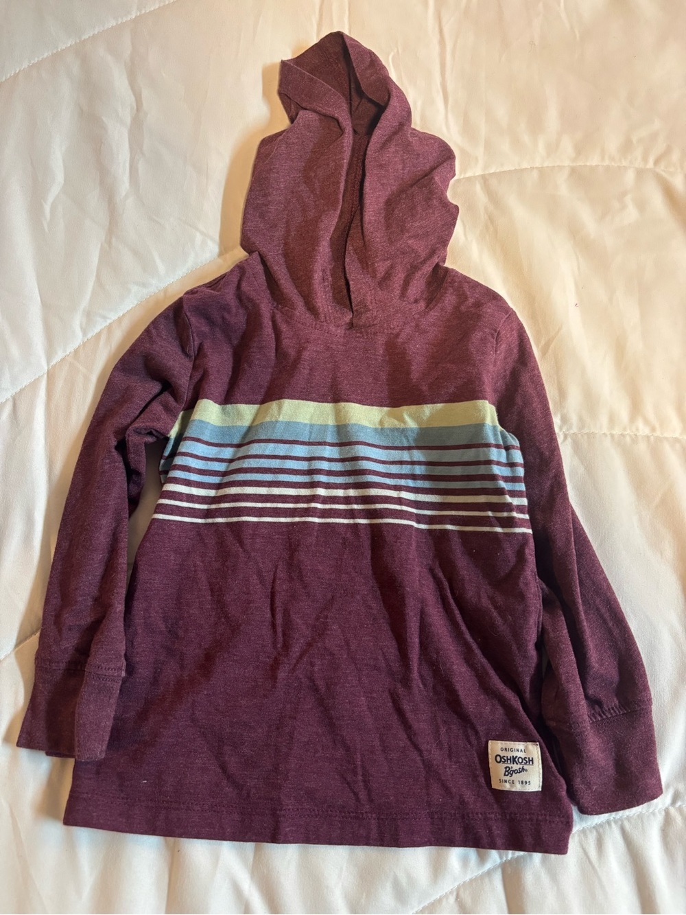 OshKosh B'gosh Maroon Hooded Sweatshirt with Blue and White Stripes lightweight
